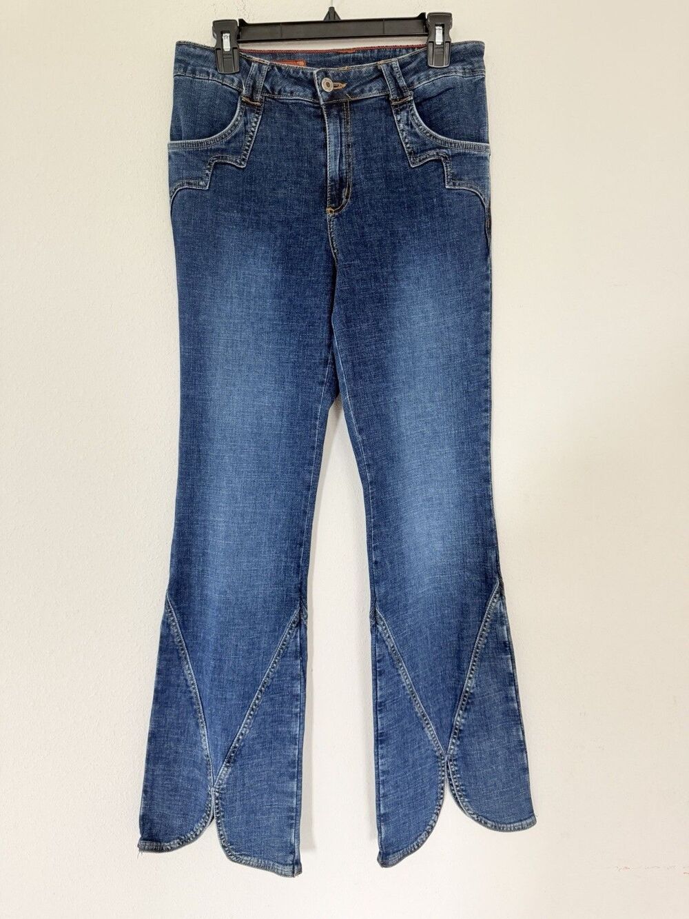 Y2K Mu Jeans Size 12 Western Cowgirl Split Hem Flare Jeans Rodeo Boho Festival